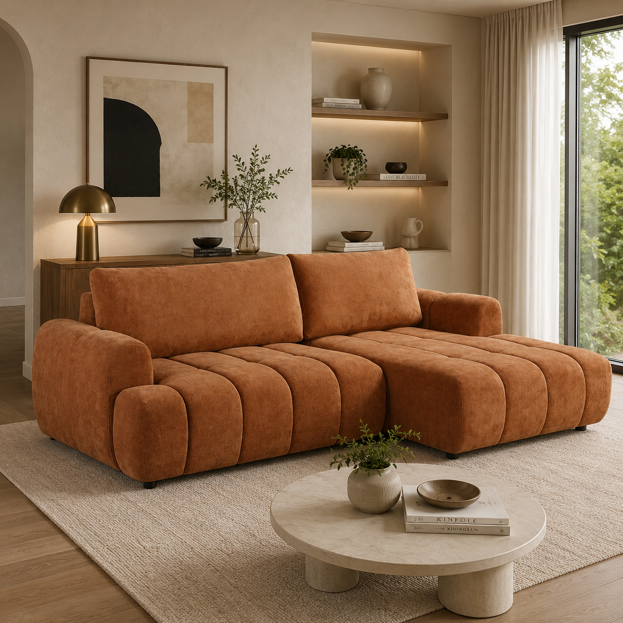Parm Sofabed with RHF Chaise-Rust