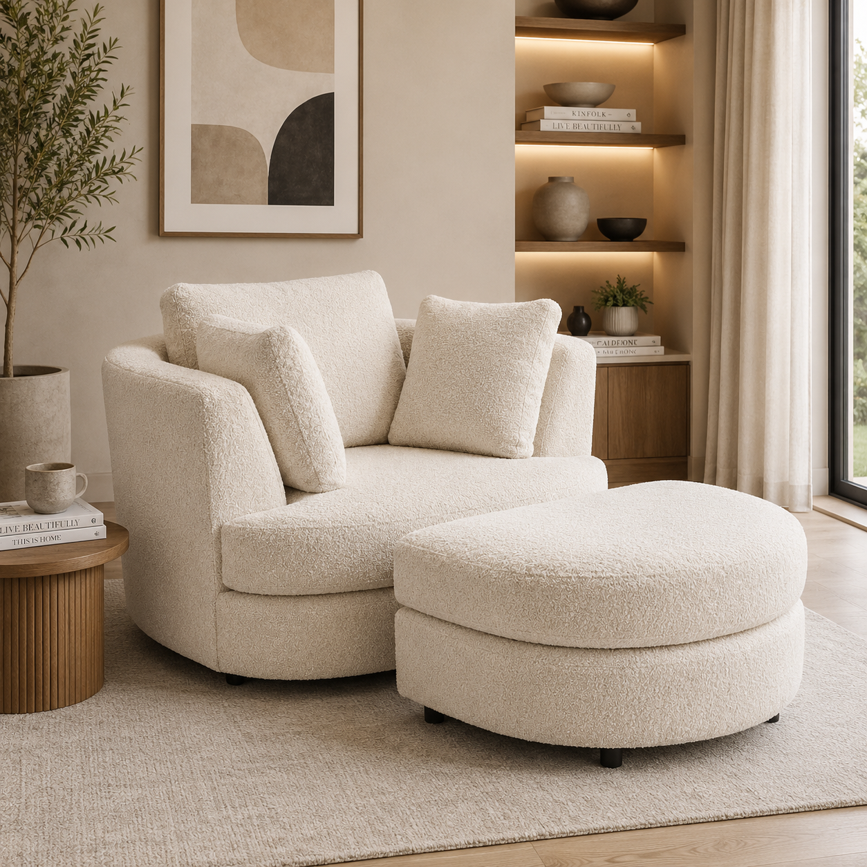 Oyster Swivel Chair with Ottoman