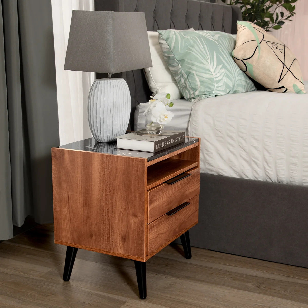 Thames 2 Drawer Bedside-Mango Oak