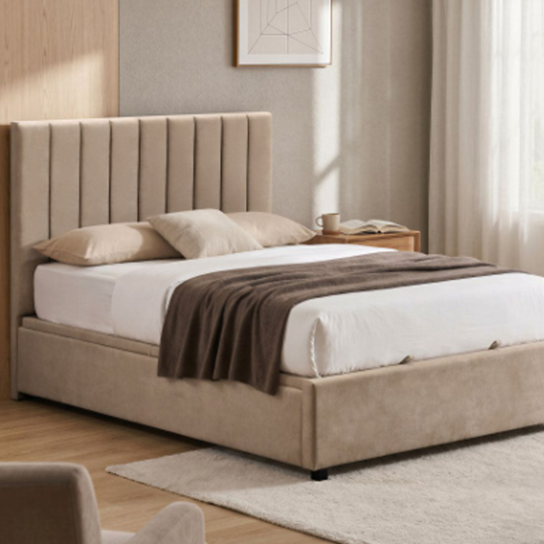 Atlas Fabric King Bed with Gaslift