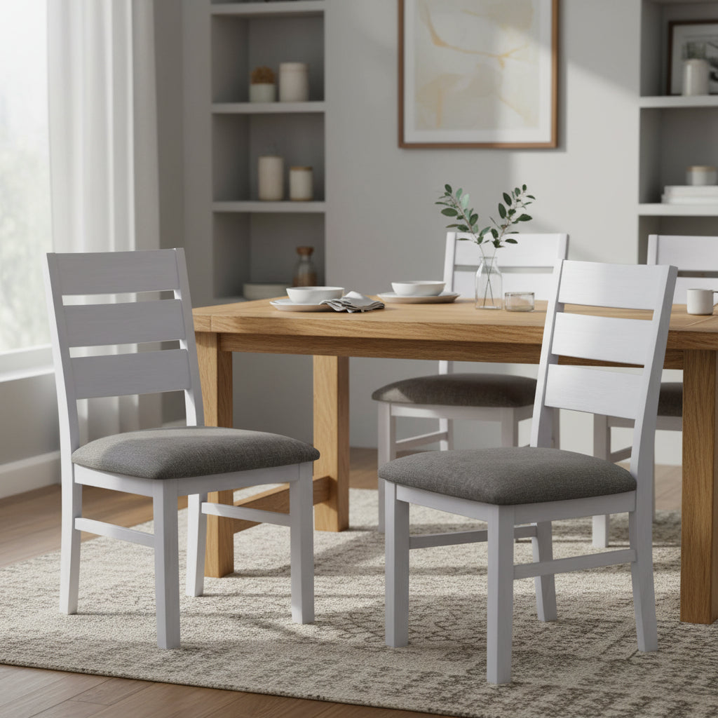 Horizon 2pc Set Dining Chair Solid Acacia Wood White Brush