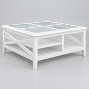 HAMPTON COFFEE TABLE 100X100X45CM GLASS TOP-WHITE