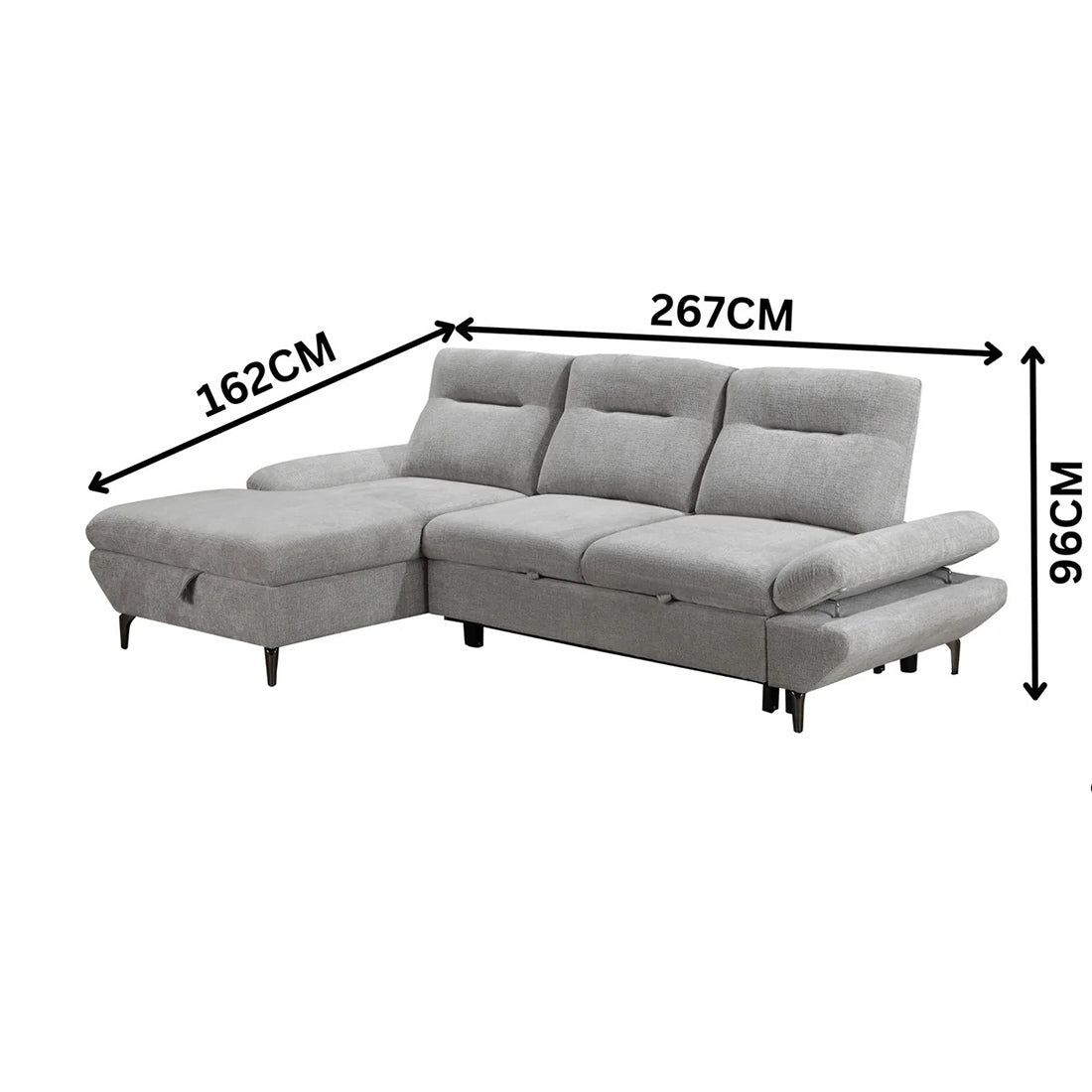 Cabana 2 Seater Fabric Sofa Bed LHF Storage Chaise
