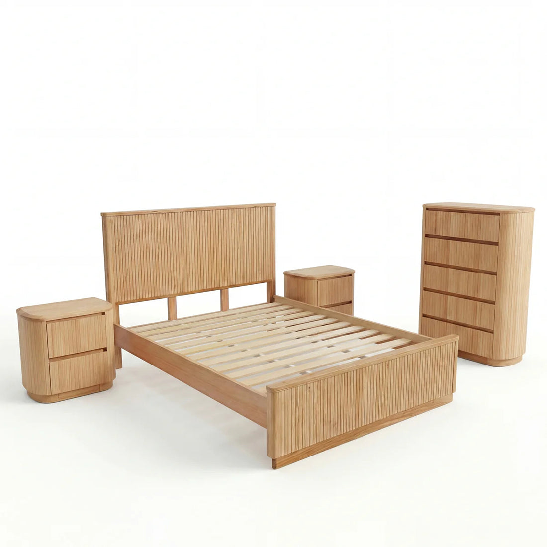 Avalon 4pc King Bedroom Set Bed Frame Tallboy Bedside Table Natural
