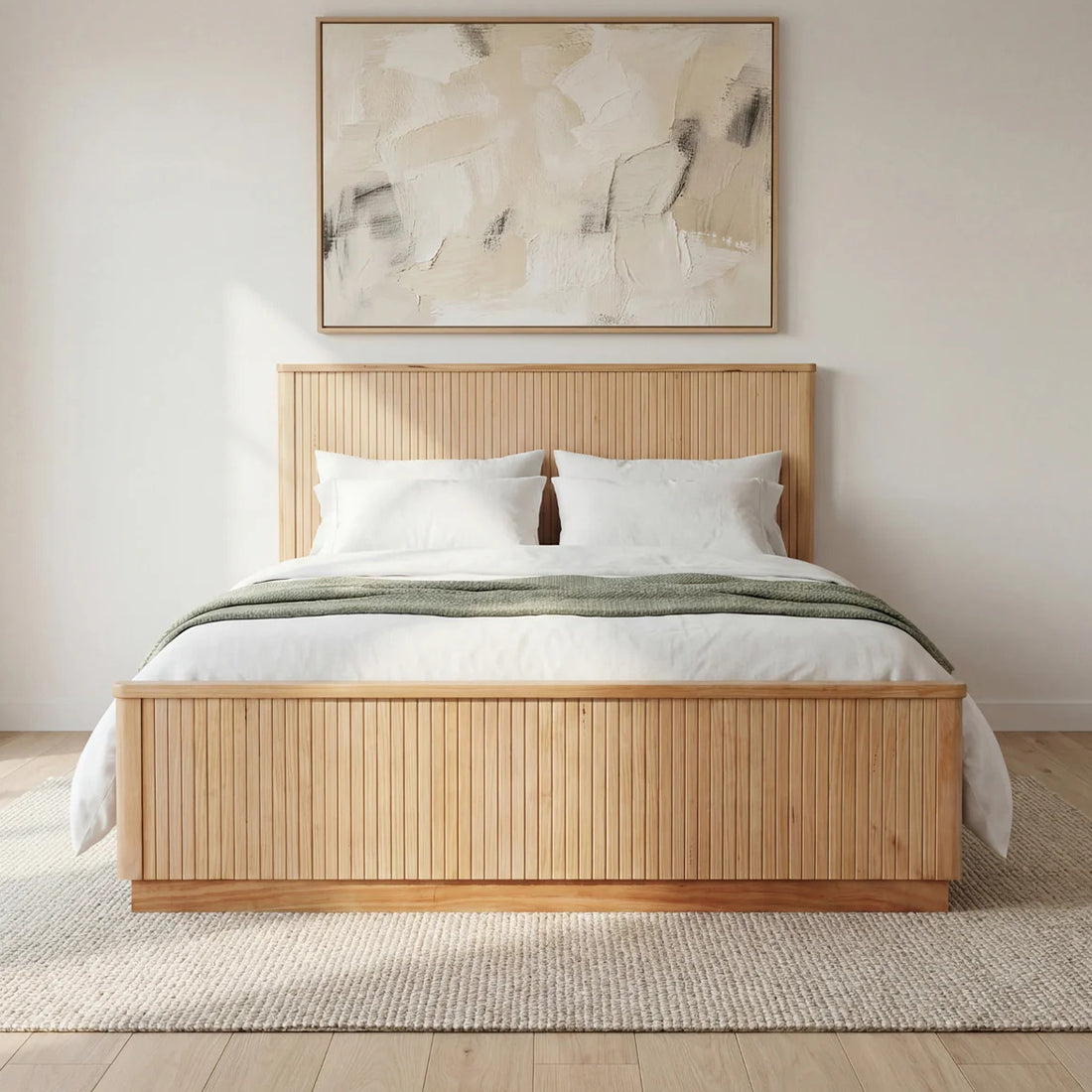 Avalon 4pc Queen Bedroom Set Bed Frame Tallboy Bedside Table Natural