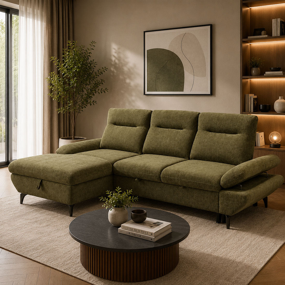 Cabana 2 Seater Fabric Sofa Bed LHF Storage Chaise