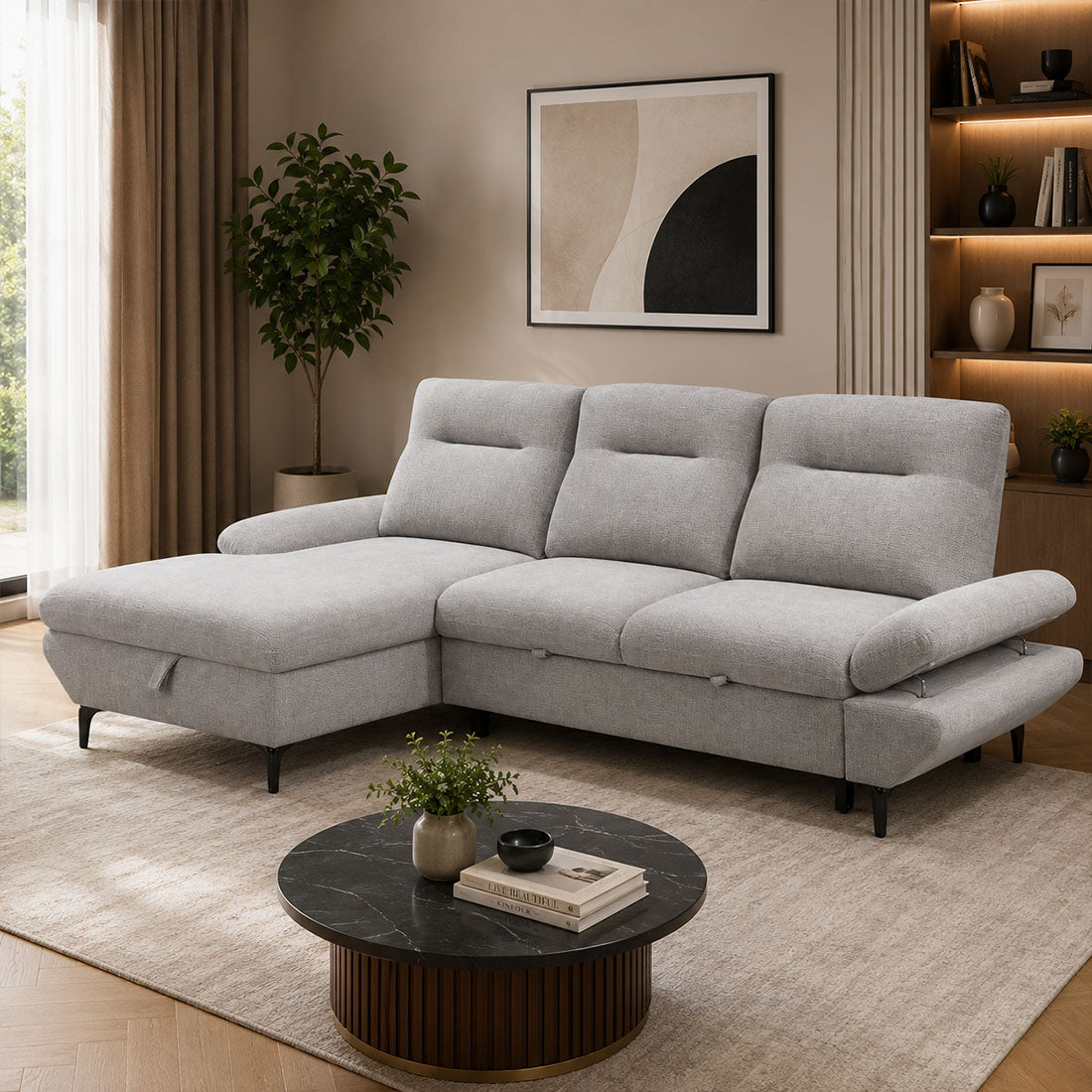 Cabana 2 Seater Fabric Sofa Bed LHF Storage Chaise