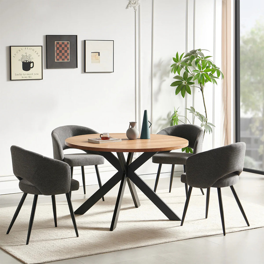 Bellagio 5pc Dining Set 120cm Round Table 4 Grey Chair