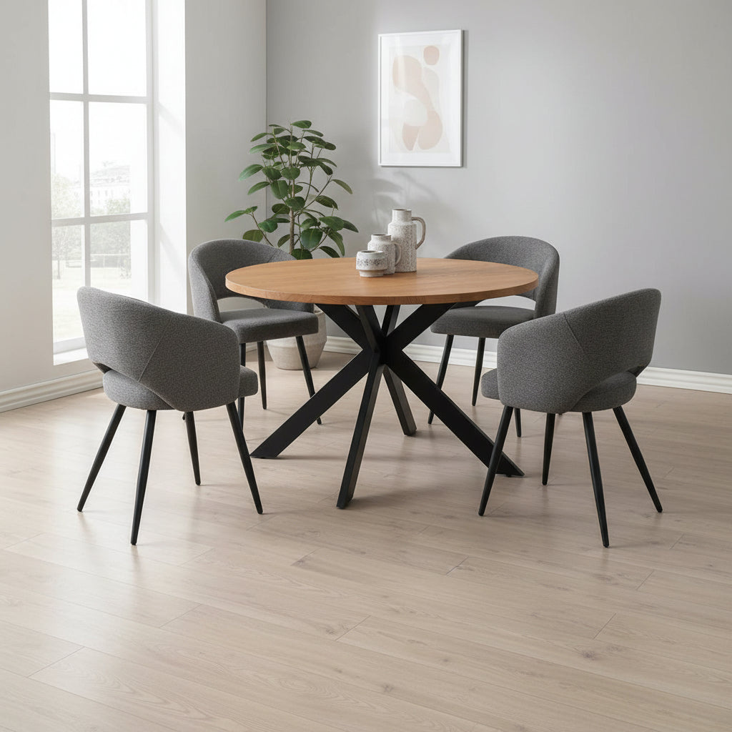 Bellagio 5pc Dining Set 120cm Round Table 4 Grey Chair