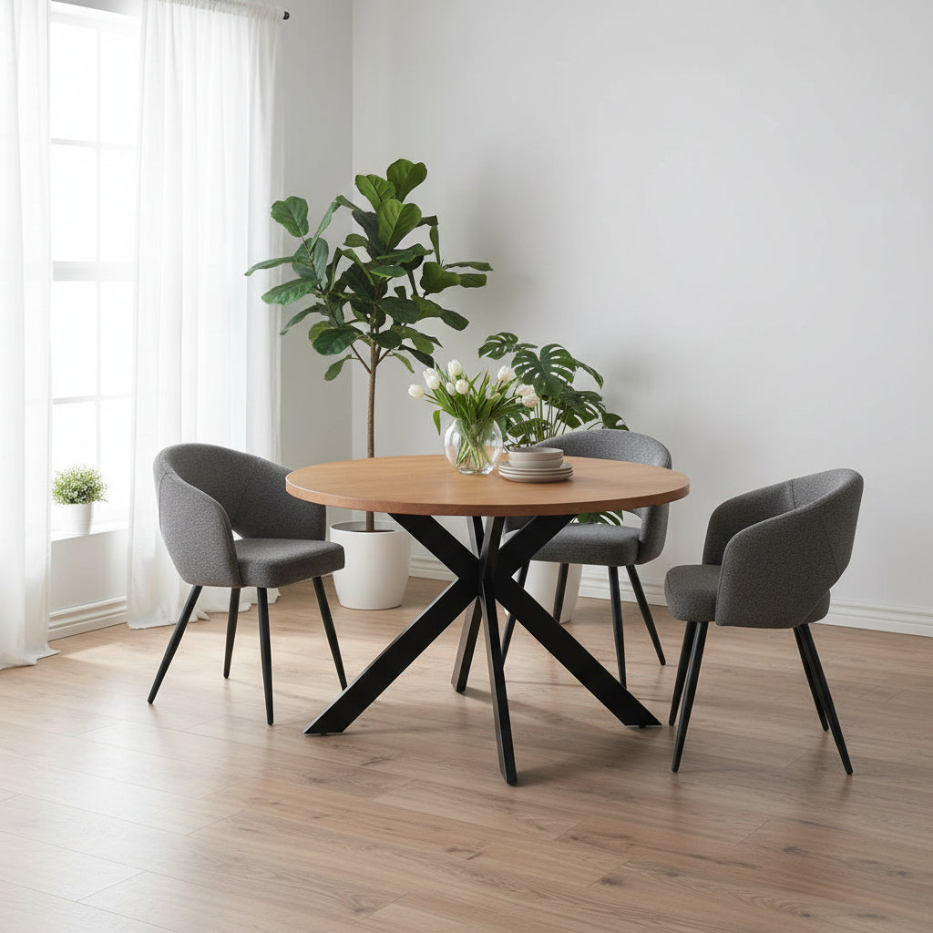 Bellagio 5pc Dining Set 120cm Round Table 4 Grey Chair