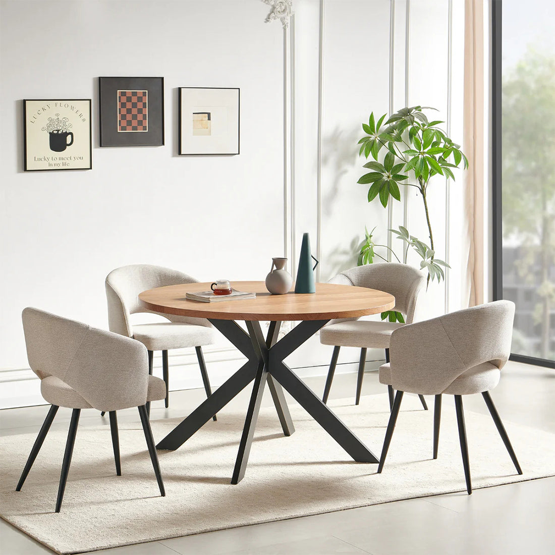 Bellagio 5pc Dining Set 120cm Round Table 4 Beige Chair