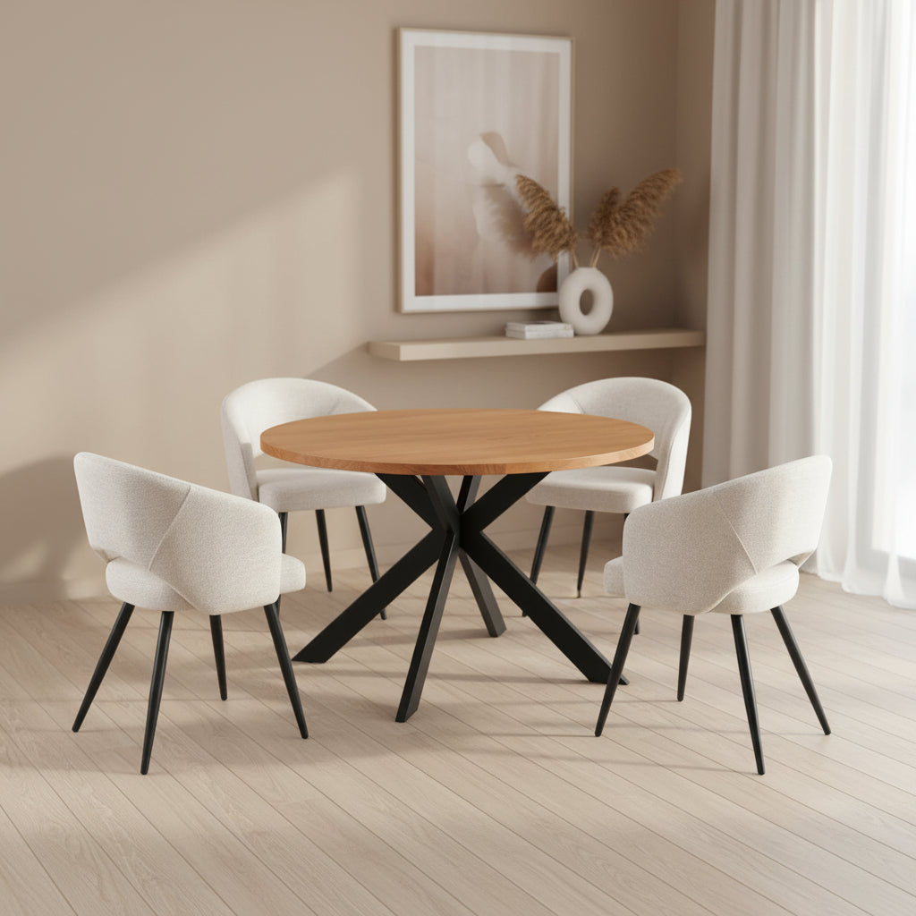 Bellagio 5pc Dining Set 120cm Round Table 4 Beige Chair