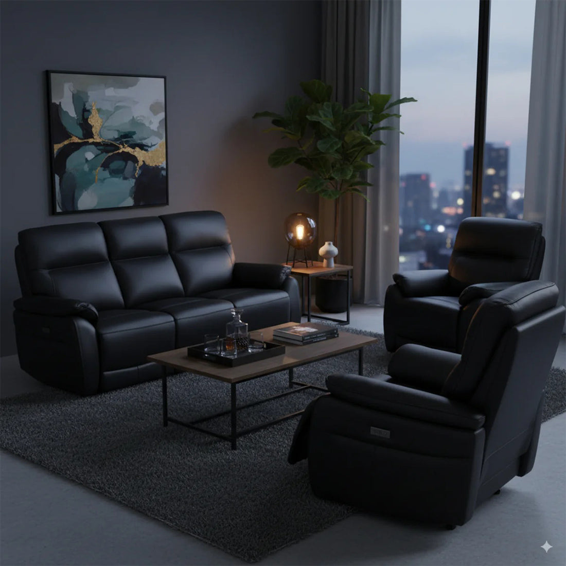 Aspire 3+1+1 Seater Electric Power Genuine Leather Recliner Sofa Lounge