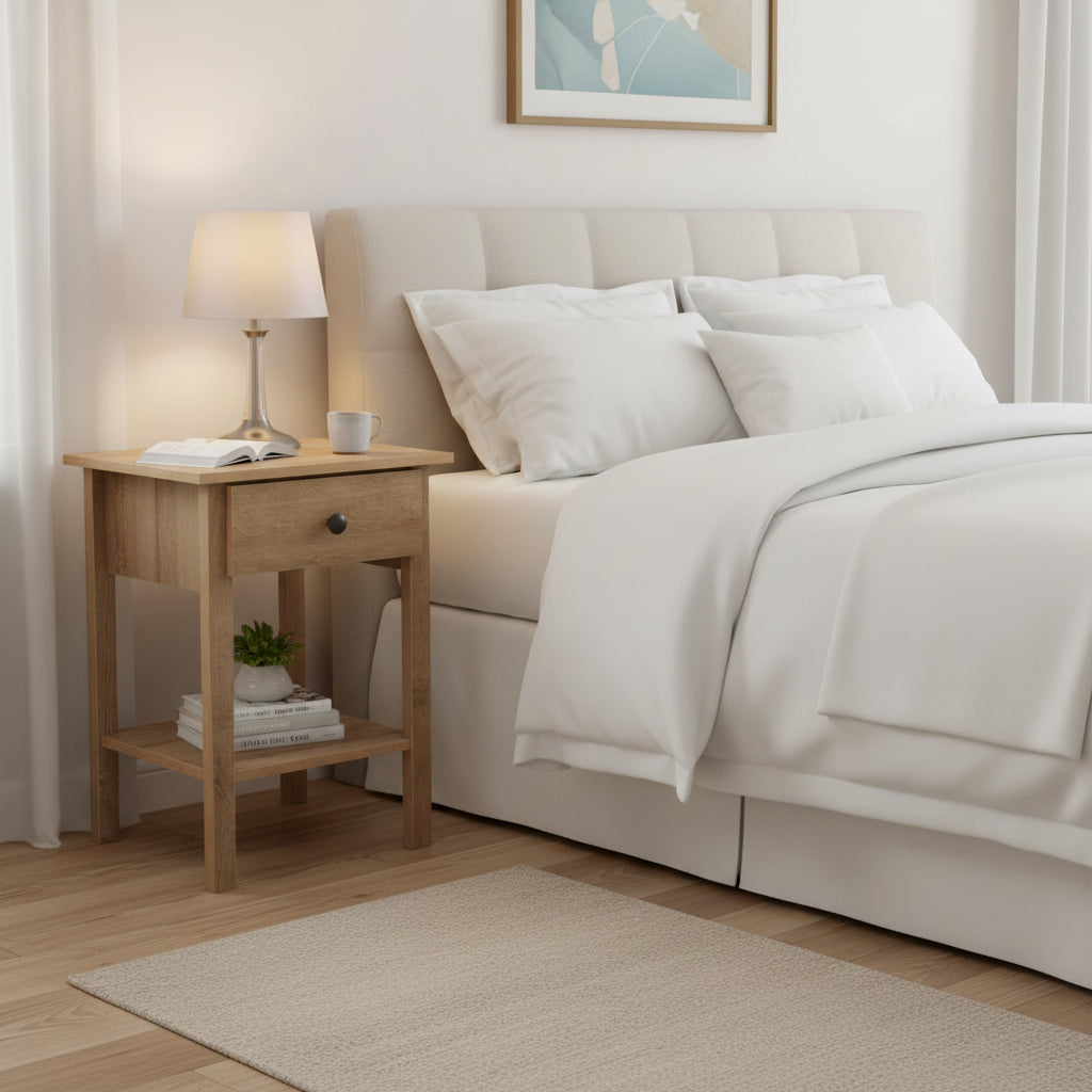 Declan 1 Drawer Bedside - Riveria Oak